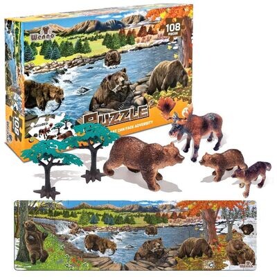 108 pc Grizzly Bear Puzzle and Figure Set - Fun Stuff Toys